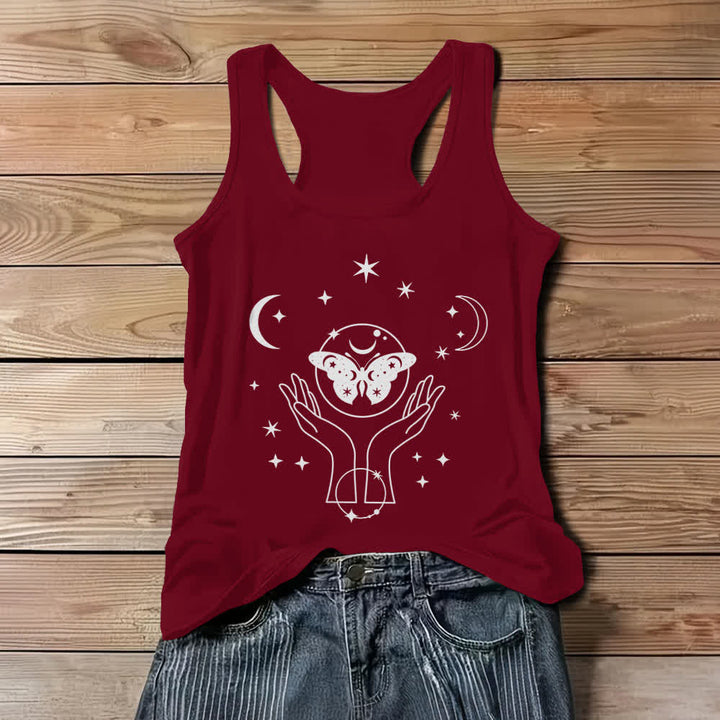 Camiseta sin mangas Olivenorma con manos de oración lunares y mariposa celestial - Rojo - 3XL - image 9
