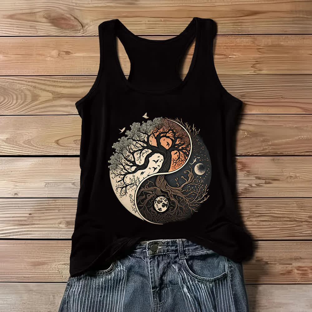 Camiseta sin mangas con estampado de árbol Yin Yang de Olivenorma - Negro - 3XL - image 1