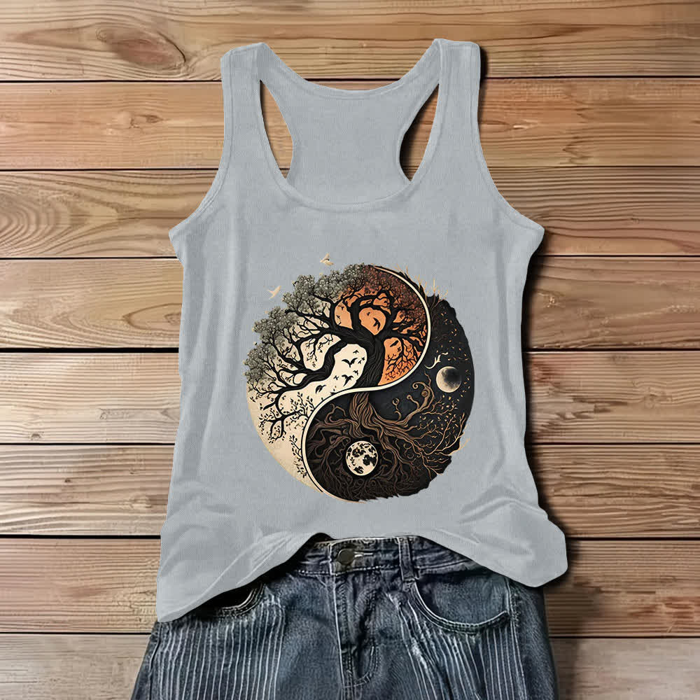 Camiseta sin mangas con estampado de árbol Yin Yang de Olivenorma - Gris - 3XL - image 5