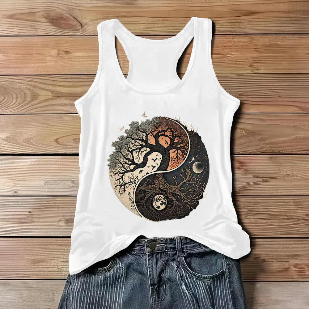 Camiseta sin mangas con estampado de árbol Yin Yang de Olivenorma - Blanco - 3XL - image 3