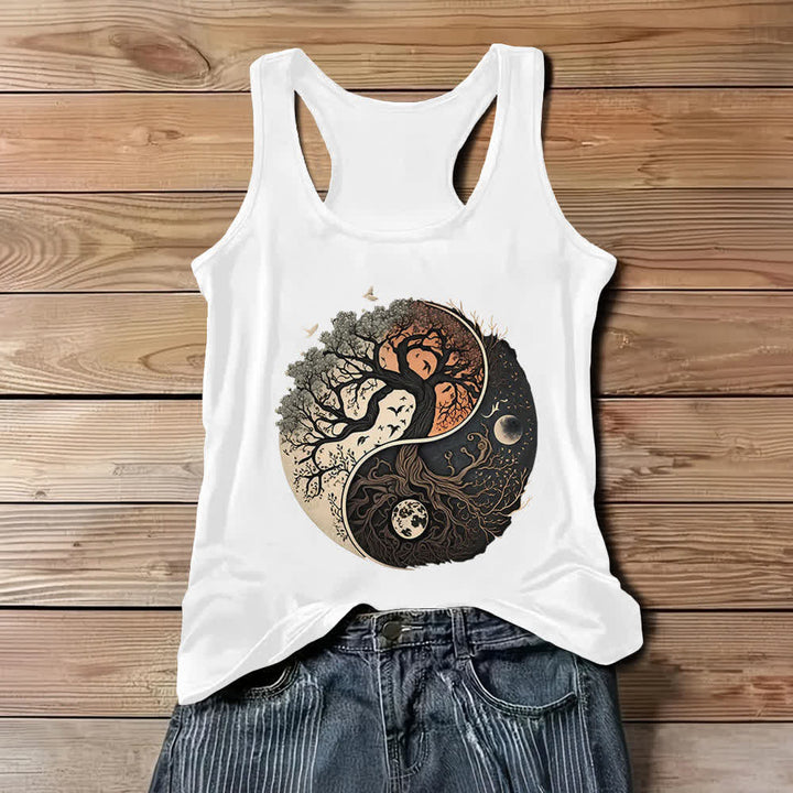 Camiseta sin mangas con estampado de árbol Yin Yang de Olivenorma - Blanco - 3XL - image 3