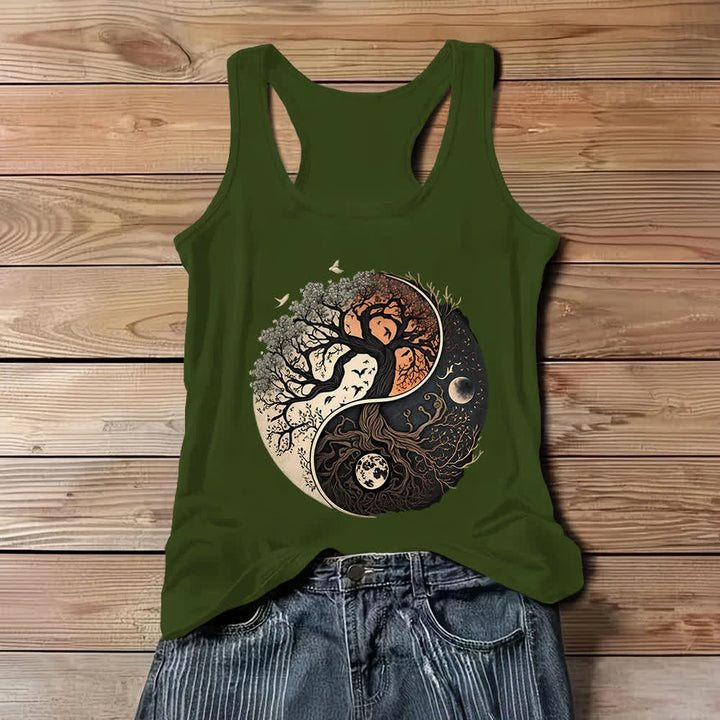 Camiseta sin mangas con estampado de árbol Yin Yang de Olivenorma - Verde - 3XL - image 9