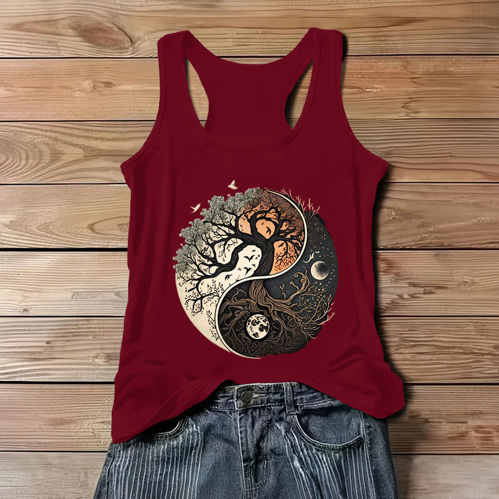 Camiseta sin mangas con estampado de árbol Yin Yang de Olivenorma - Rojo - 3XL - image 7