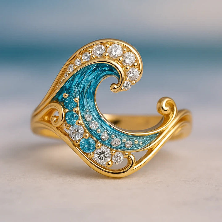 Olivenorma Elysian Tides – El secreto del océano: pendientes, collar y anillo - Anillo de onda grande - Estados Unidos 10 - image 3