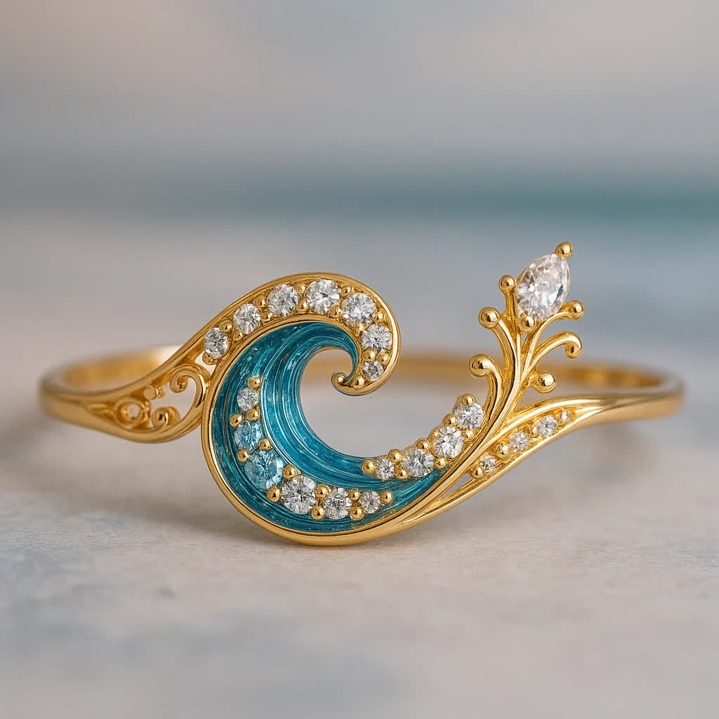 Olivenorma Elysian Tides – El secreto del océano: pendientes, collar y anillo - Anillo de ondas pequeñas - Estados Unidos 10 - image 1