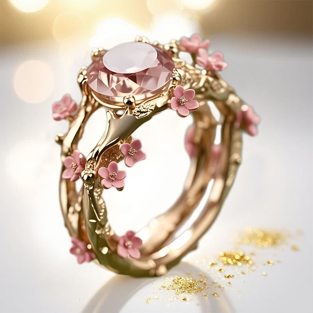 Anillo de cuarzo rosa con arboleda de Sakura encantada de Olivenorma - Oro rosa - Estados Unidos 10 - image 1