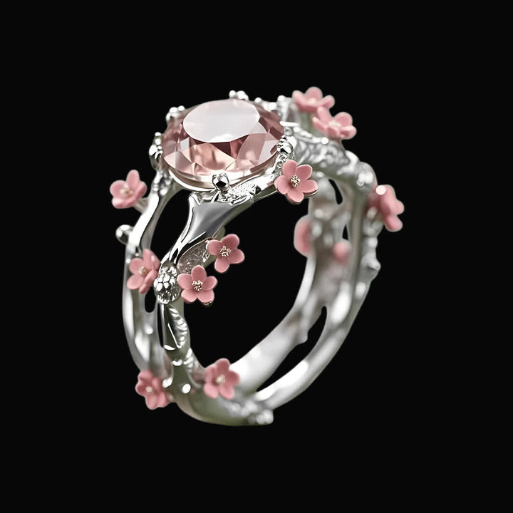 Anillo de cuarzo rosa con arboleda de Sakura encantada de Olivenorma - Color plata - Estados Unidos 10 - image 7