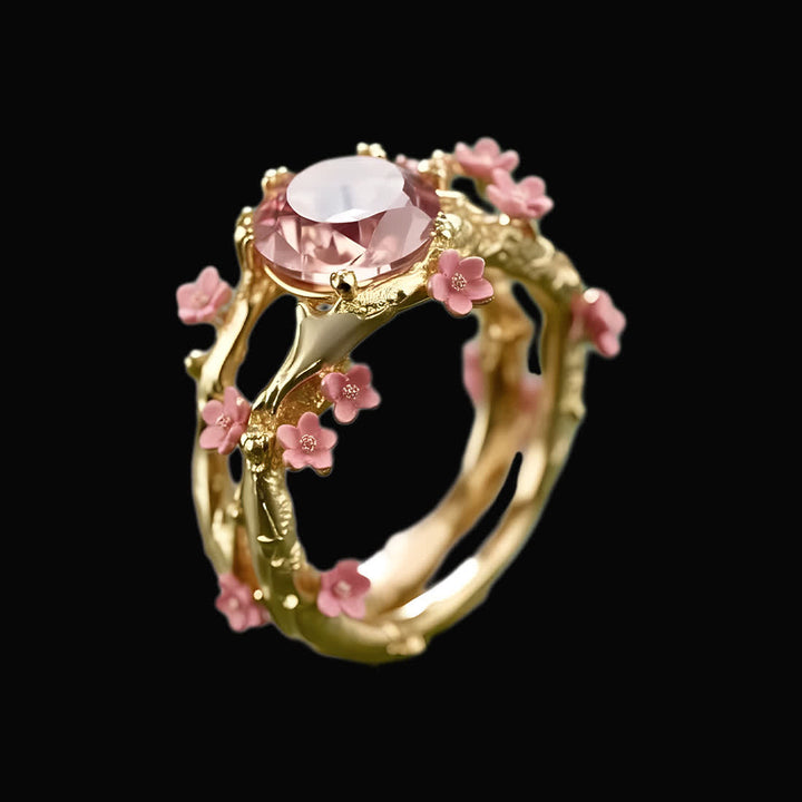 Anillo de cuarzo rosa con arboleda de Sakura encantada de Olivenorma - Dorado - Estados Unidos 10 - image 8