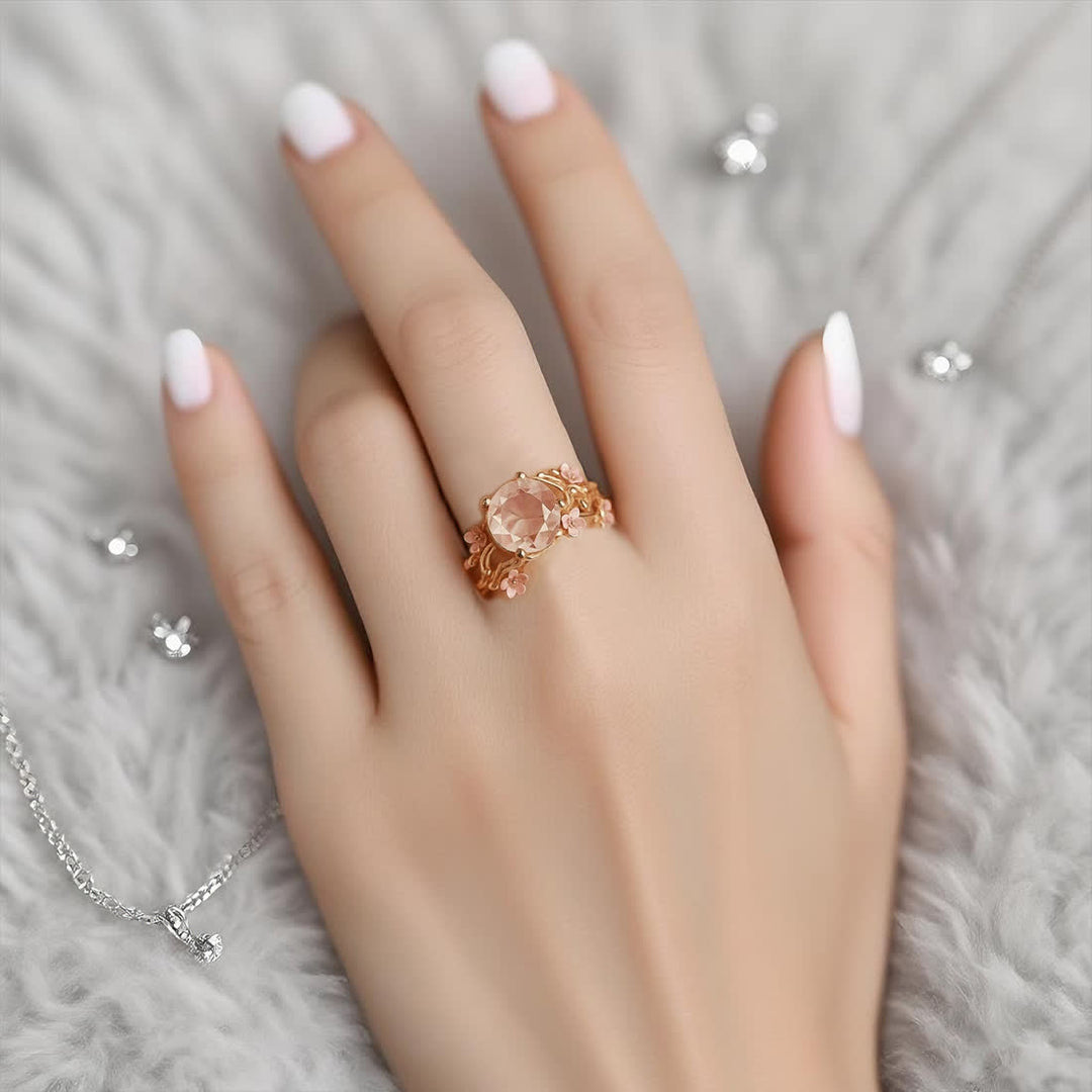 Anillo de cuarzo rosa con arboleda de Sakura encantada de Olivenorma - image 2