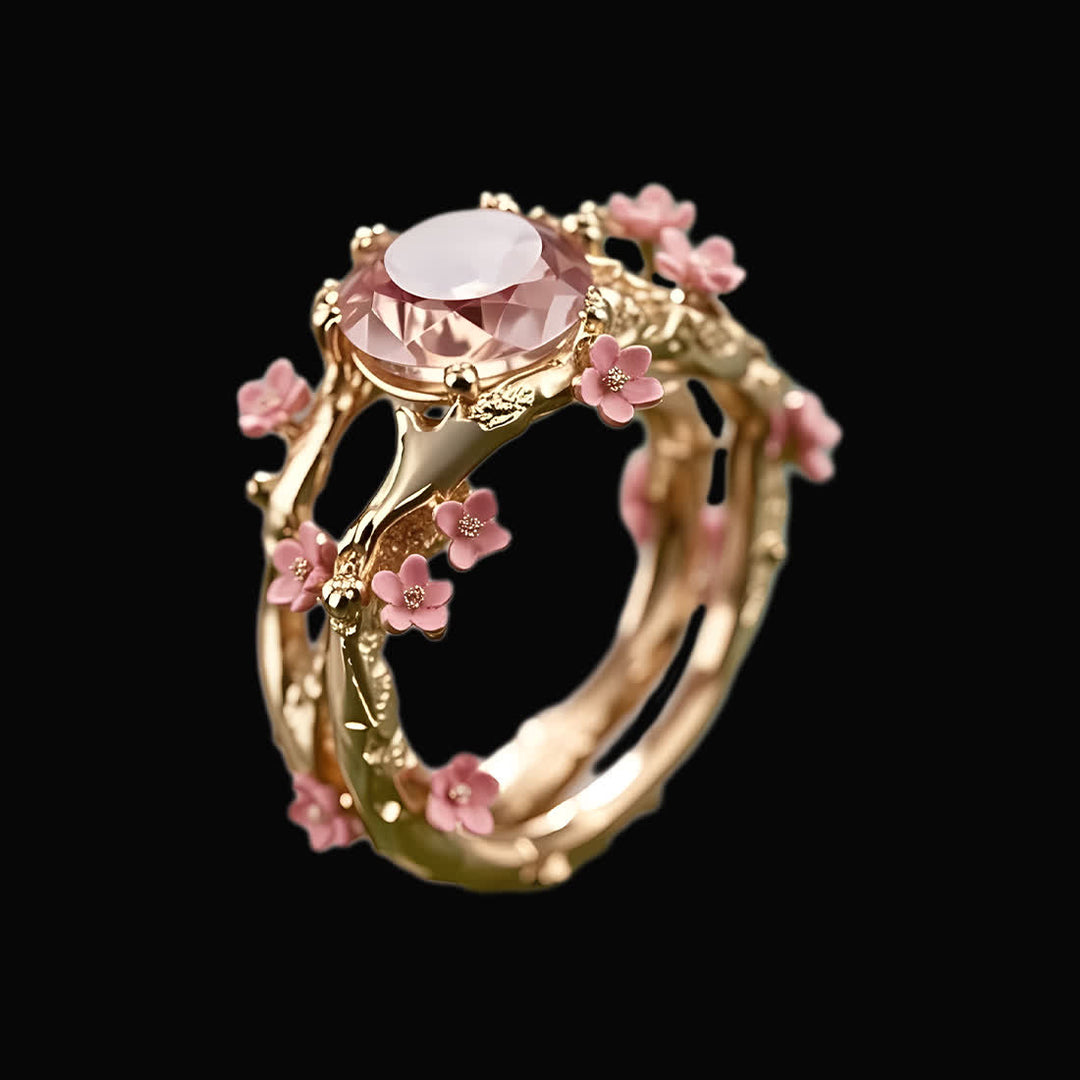 Anillo de cuarzo rosa con arboleda de Sakura encantada de Olivenorma - image 6
