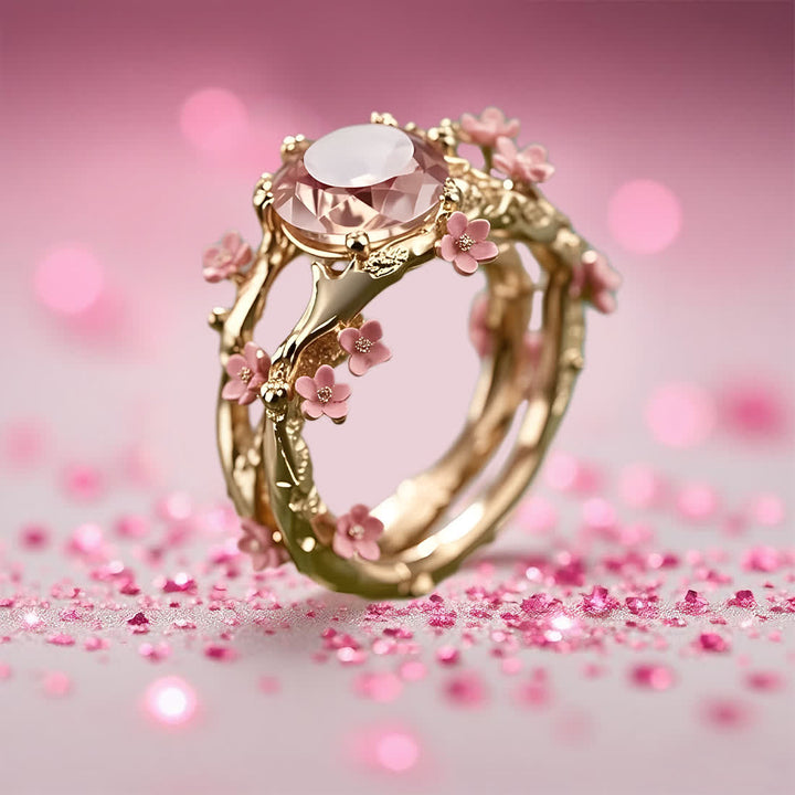 Anillo de cuarzo rosa con arboleda de Sakura encantada de Olivenorma - image 3