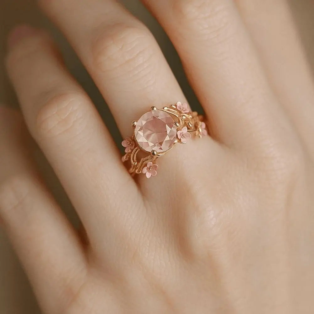 Anillo de cuarzo rosa con arboleda de Sakura encantada de Olivenorma - image 4