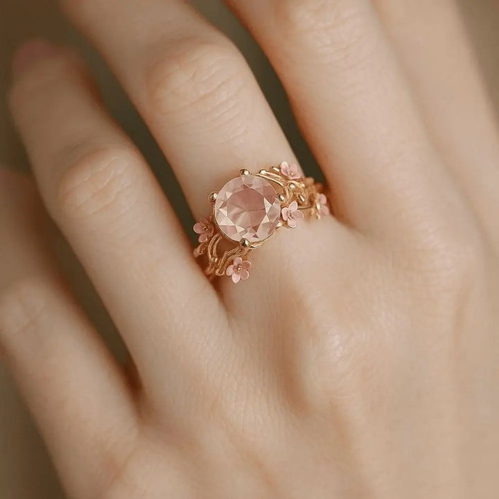 Anillo de cuarzo rosa con arboleda de Sakura encantada de Olivenorma - image 4