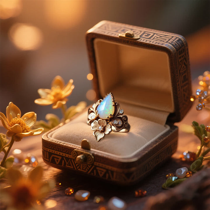 Anillo de flor de ópalo de fuego "Lágrimas del Sol" de Olivenorma - image 3