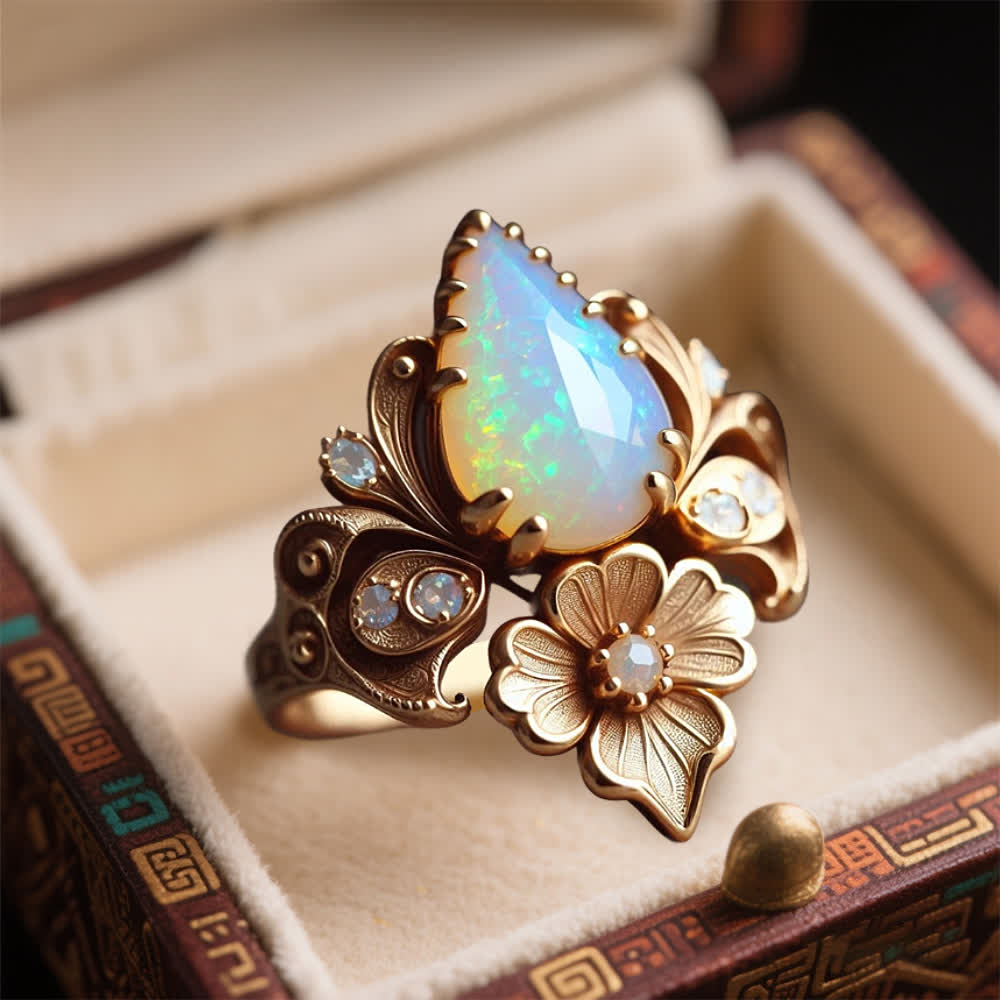Anillo de flor de ópalo de fuego "Lágrimas del Sol" de Olivenorma - image 4