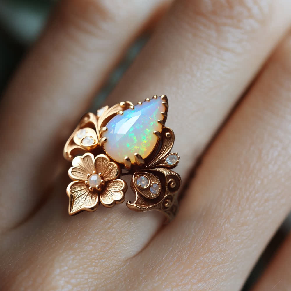 Anillo de flor de ópalo de fuego "Lágrimas del Sol" de Olivenorma - image 2