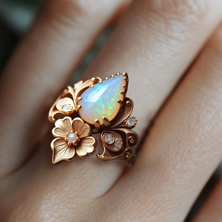 Anillo de flor de ópalo de fuego "Lágrimas del Sol" de Olivenorma - image 2