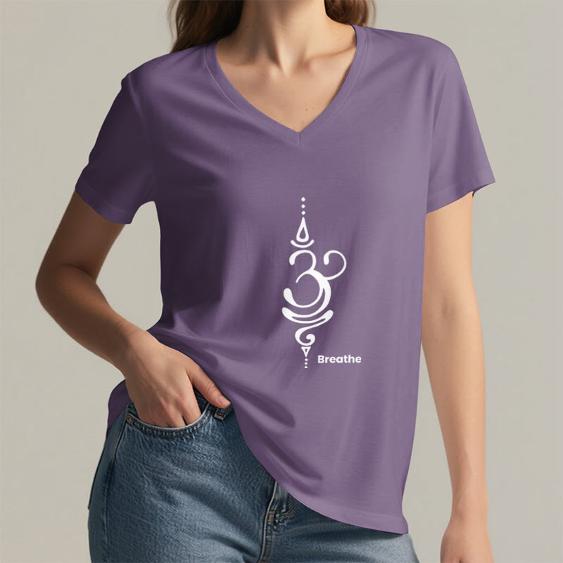 Camiseta Olivenorma Breathe Symbol para mujer, de algodón, de manga corta y cuello en V, para yoga y meditación - image 21