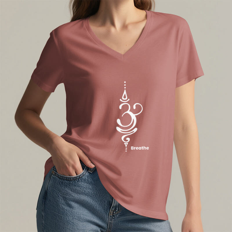 Camiseta Olivenorma Breathe Symbol para mujer, de algodón, de manga corta y cuello en V, para yoga y meditación - image 27