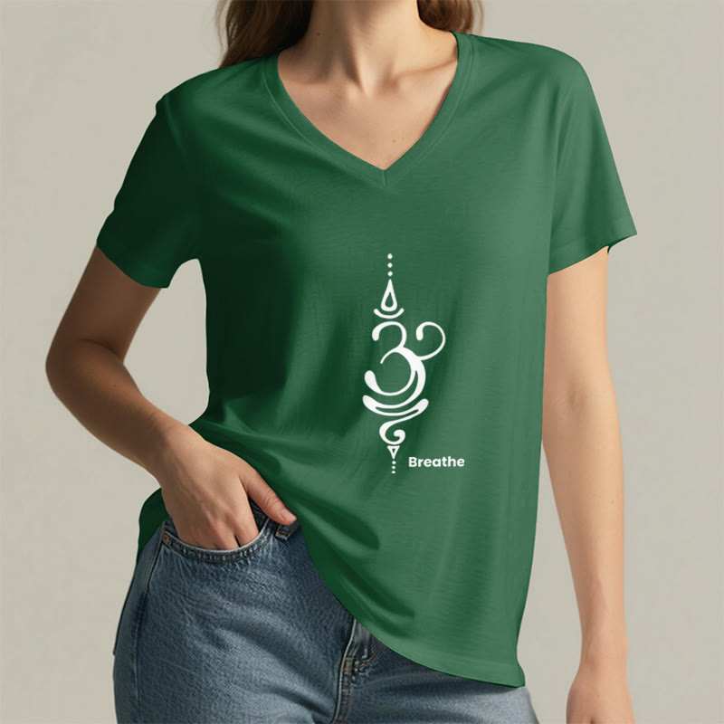 Camiseta Olivenorma Breathe Symbol para mujer, de algodón, de manga corta y cuello en V, para yoga y meditación - image 19