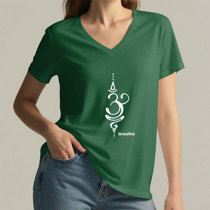 Camiseta Olivenorma Breathe Symbol para mujer, de algodón, de manga corta y cuello en V, para yoga y meditación - image 19