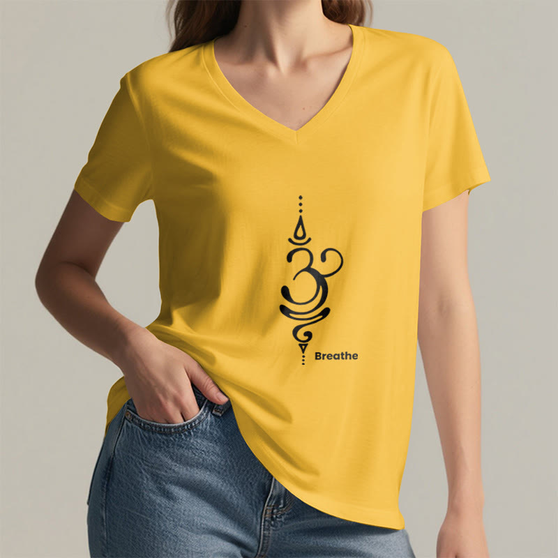 Camiseta Olivenorma Breathe Symbol para mujer, de algodón, de manga corta y cuello en V, para yoga y meditación - image 15