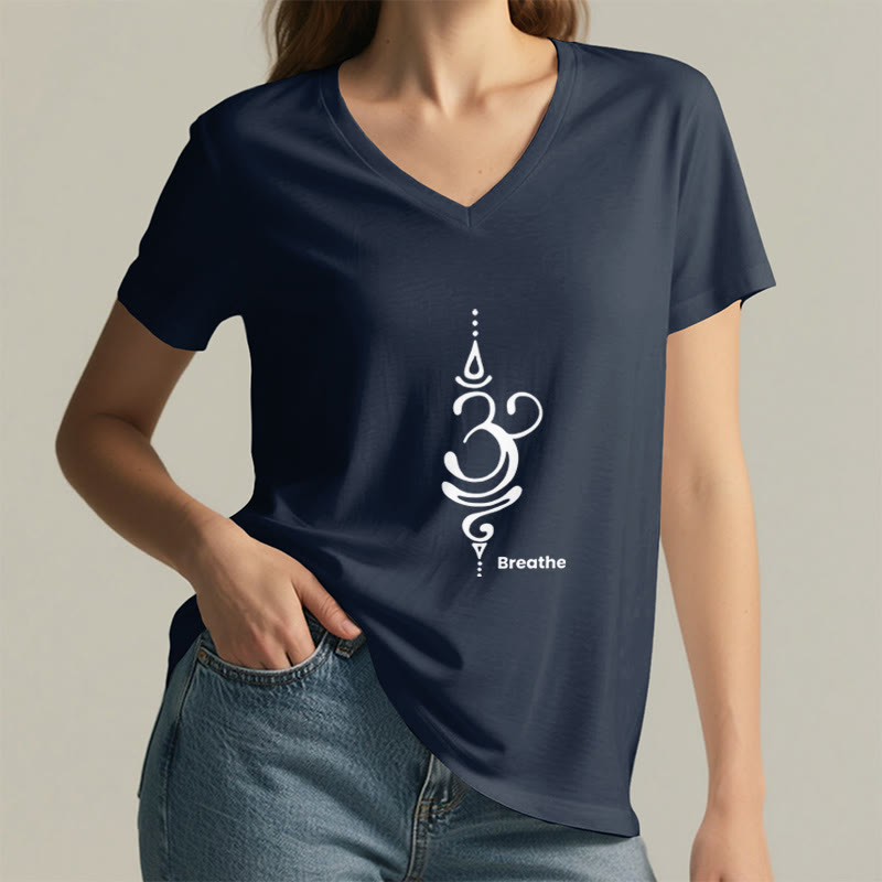 Camiseta Olivenorma Breathe Symbol para mujer, de algodón, de manga corta y cuello en V, para yoga y meditación - image 23