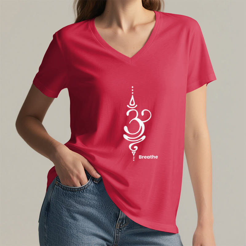 Camiseta Olivenorma Breathe Symbol para mujer, de algodón, de manga corta y cuello en V, para yoga y meditación - image 29