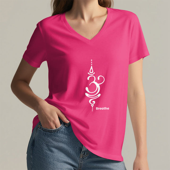 Camiseta Olivenorma Breathe Symbol para mujer, de algodón, de manga corta y cuello en V, para yoga y meditación - image 31