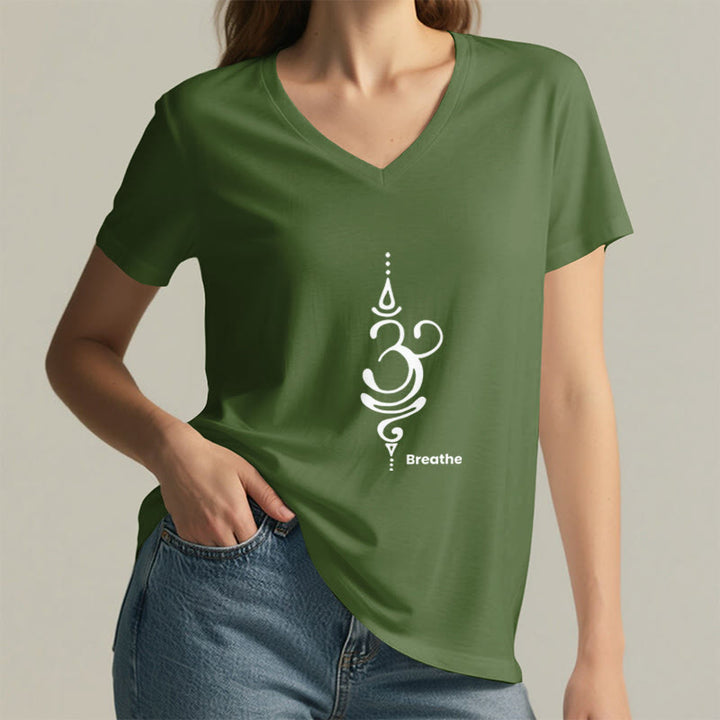 Camiseta Olivenorma Breathe Symbol para mujer, de algodón, de manga corta y cuello en V, para yoga y meditación - image 25