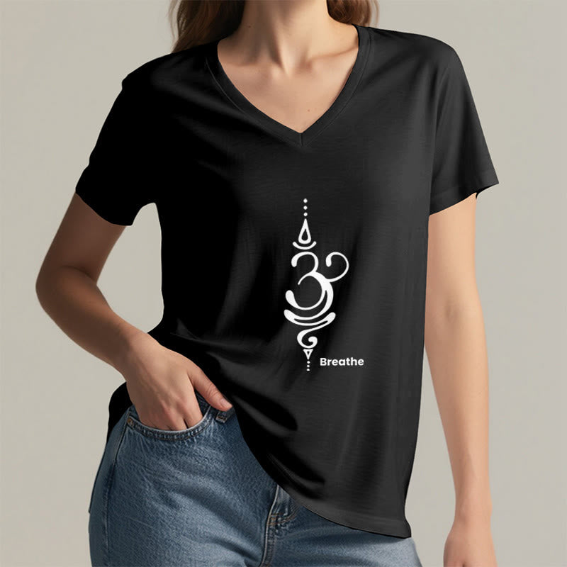 Camiseta Olivenorma Breathe Symbol para mujer, de algodón, de manga corta y cuello en V, para yoga y meditación - image 9