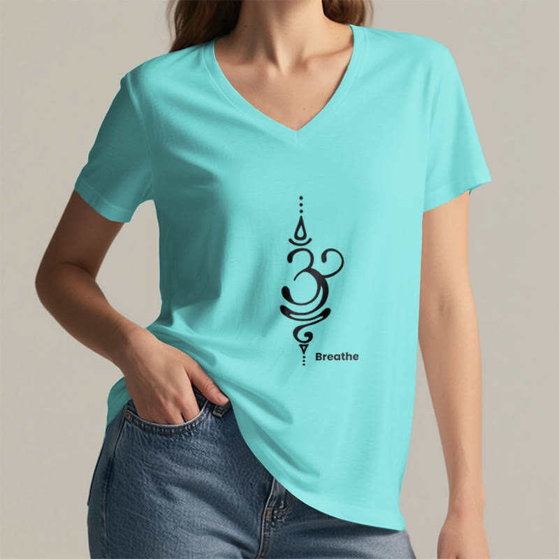 Camiseta Olivenorma Breathe Symbol para mujer, de algodón, de manga corta y cuello en V, para yoga y meditación - image 17