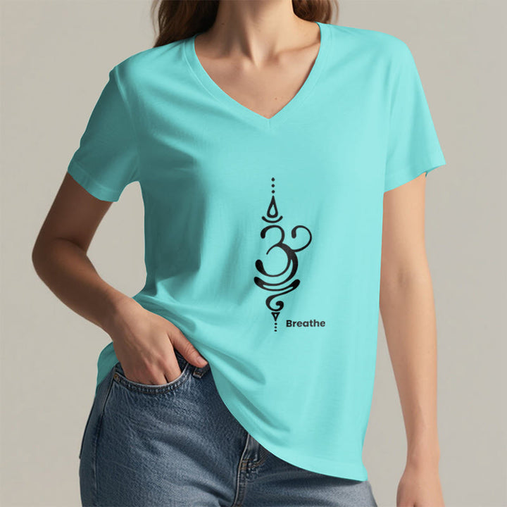 Camiseta Olivenorma Breathe Symbol para mujer, de algodón, de manga corta y cuello en V, para yoga y meditación - image 17
