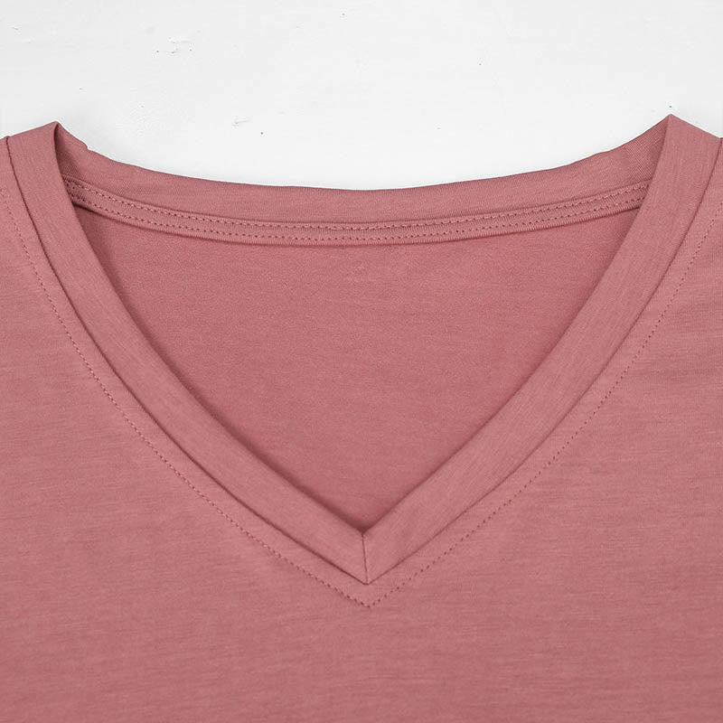 Camiseta Olivenorma de algodón con cuello en V y manga corta con mariposas "PEACE & LOVE" - image 4