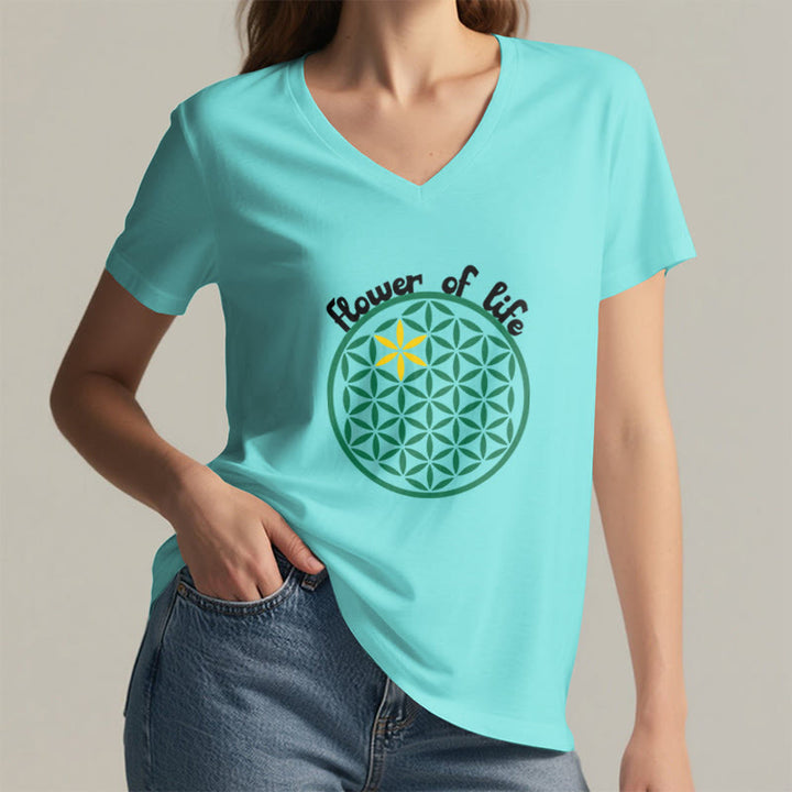 Camiseta informal con cuello en V y estampado bohemio de la Flor de la Vida de Olivenorma - image 15