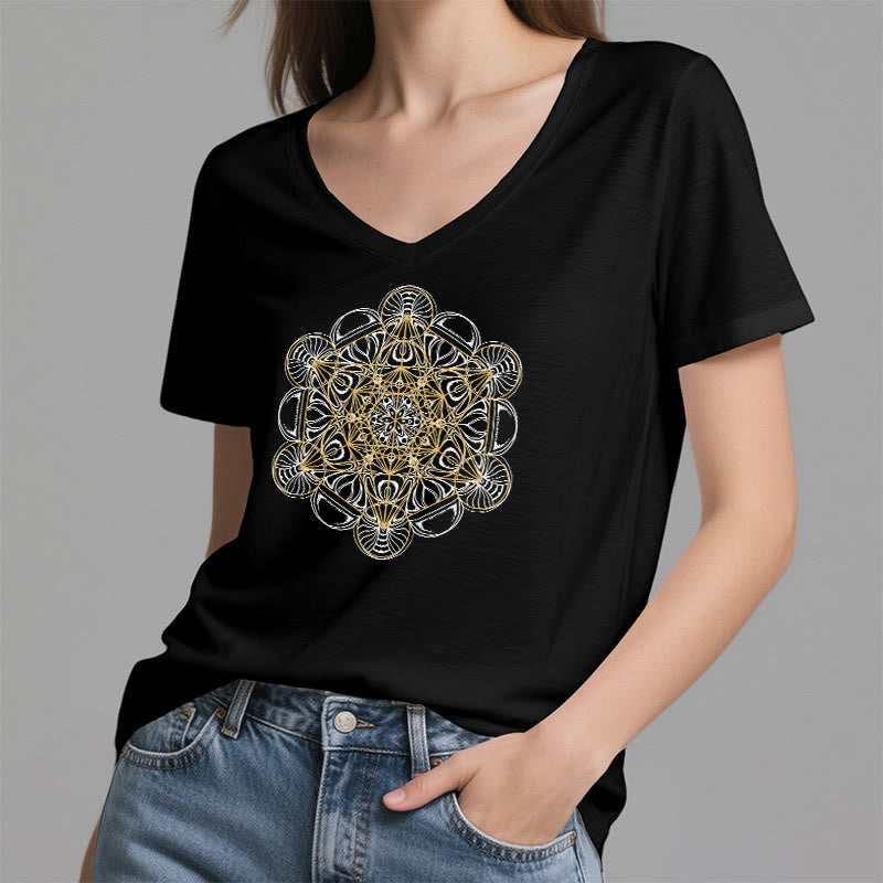 Camiseta gráfica suave Olivenorma , camisetas espirituales con cuello en V y el Cubo de Metatrón - image 3