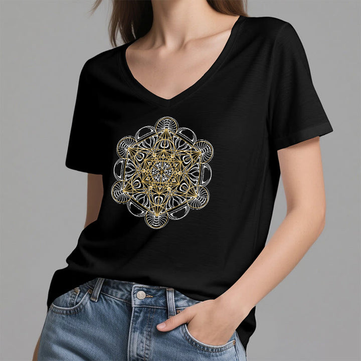Camiseta gráfica suave Olivenorma , camisetas espirituales con cuello en V y el Cubo de Metatrón - image 3