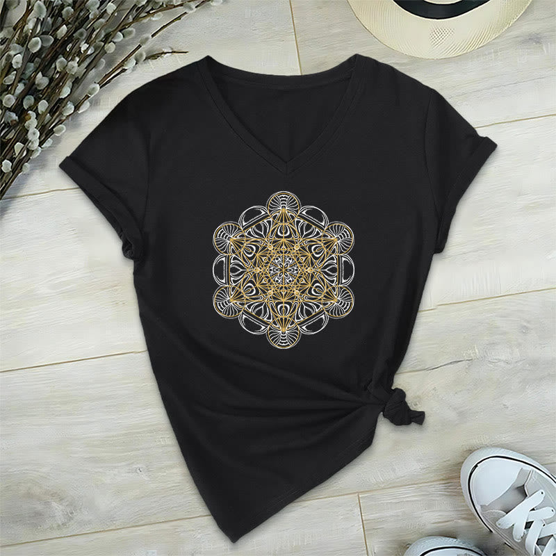 Camiseta gráfica suave Olivenorma , camisetas espirituales con cuello en V y el Cubo de Metatrón - Negro - 2XL - image 1