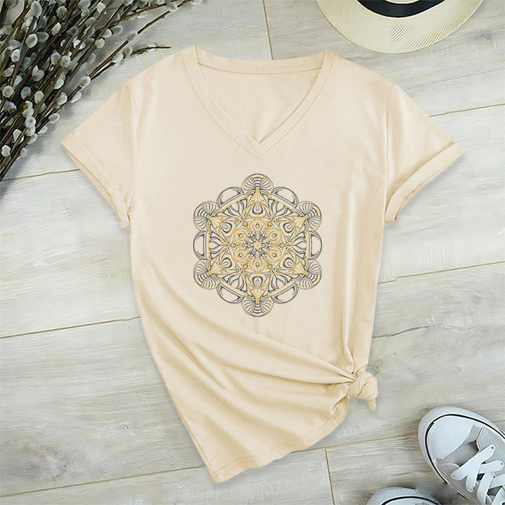 Camiseta gráfica suave Olivenorma , camisetas espirituales con cuello en V y el Cubo de Metatrón - Beige - 2XL - image 12