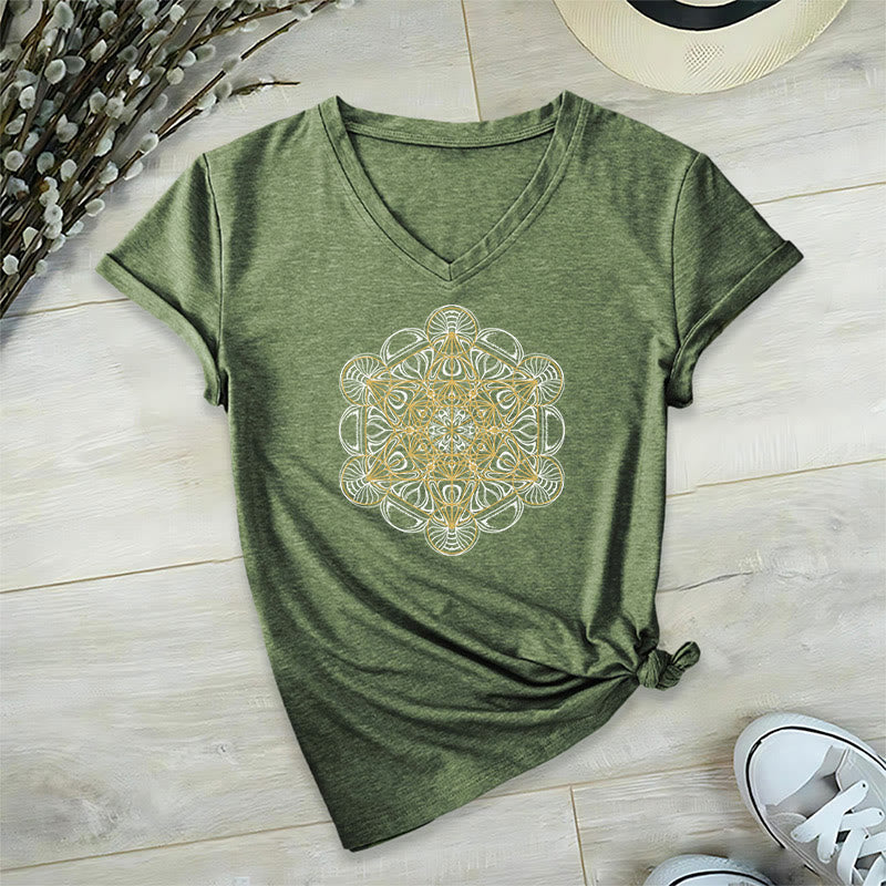 Camiseta gráfica suave Olivenorma , camisetas espirituales con cuello en V y el Cubo de Metatrón - Aceituna - 2XL - image 20