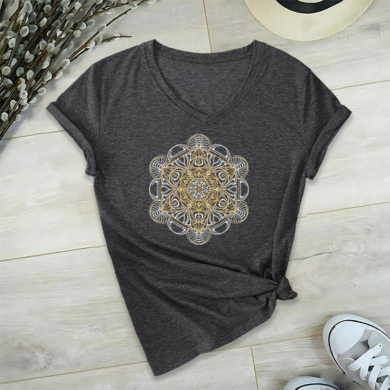Camiseta gráfica suave Olivenorma , camisetas espirituales con cuello en V y el Cubo de Metatrón - Gris - 2XL - image 14