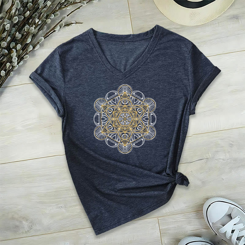 Camiseta gráfica suave Olivenorma , camisetas espirituales con cuello en V y el Cubo de Metatrón - Marina de guerra - 2XL - image 16