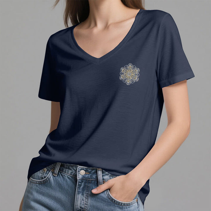 Camiseta de cuello en V con estampado geométrico de doble cara del Cubo de Metatrón de Olivenorma  - image 2