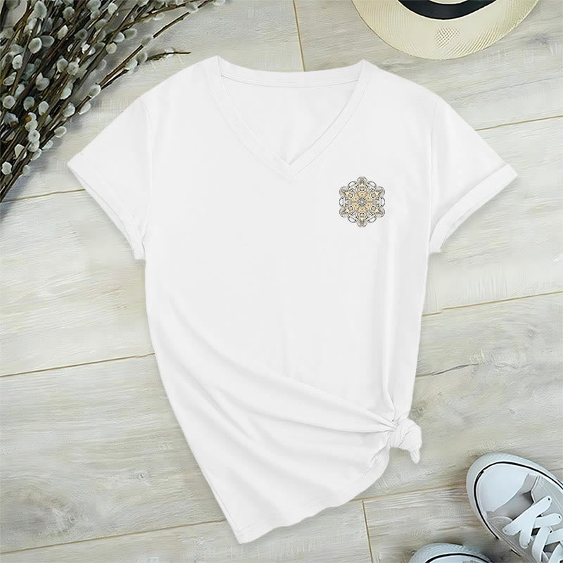 Camiseta de cuello en V con estampado geométrico de doble cara del Cubo de Metatrón de Olivenorma  - image 13
