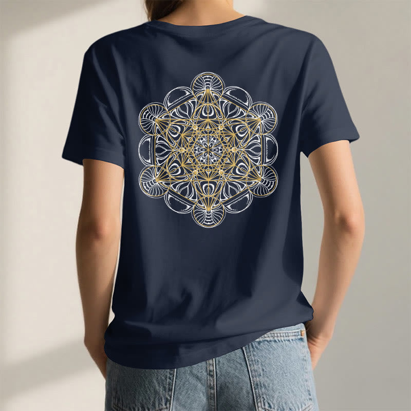 Camiseta de cuello en V con estampado geométrico de doble cara del Cubo de Metatrón de Olivenorma  - image 1