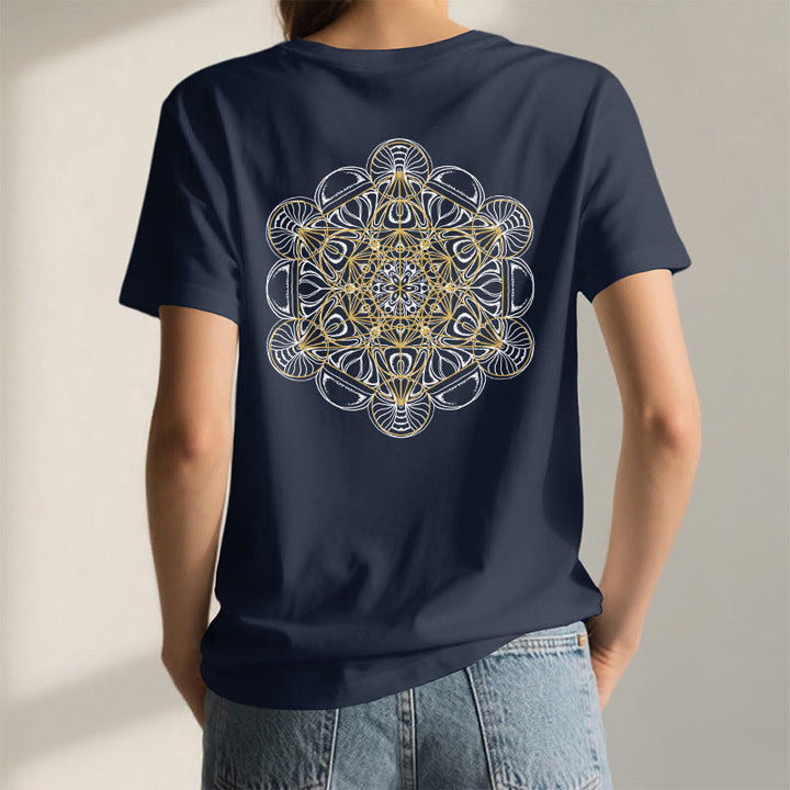 Camiseta de cuello en V con estampado geométrico de doble cara del Cubo de Metatrón de Olivenorma  - image 1
