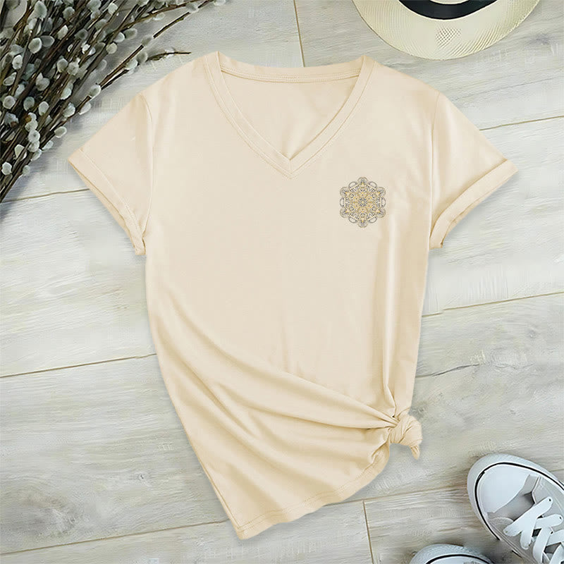 Camiseta de cuello en V con estampado geométrico de doble cara del Cubo de Metatrón de Olivenorma  - image 15