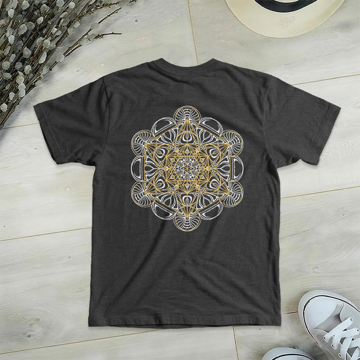 Camiseta de cuello en V con estampado geométrico de doble cara del Cubo de Metatrón de Olivenorma  - Gris - 2XL - image 16