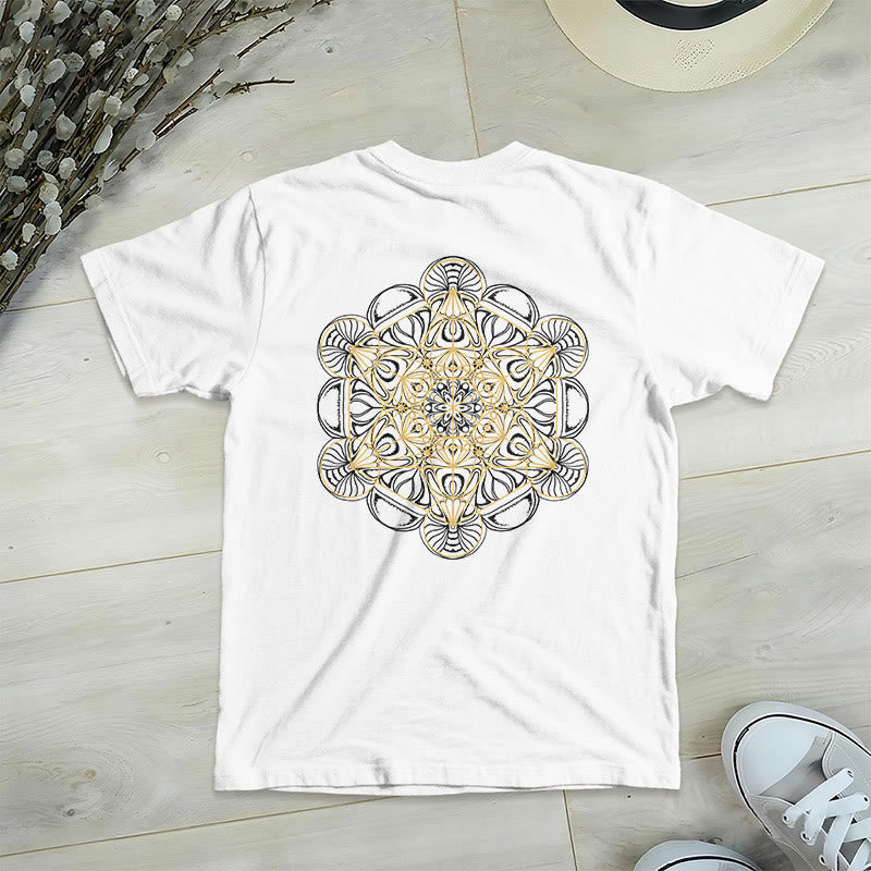 Camiseta de cuello en V con estampado geométrico de doble cara del Cubo de Metatrón de Olivenorma  - Blanco - 2XL - image 12