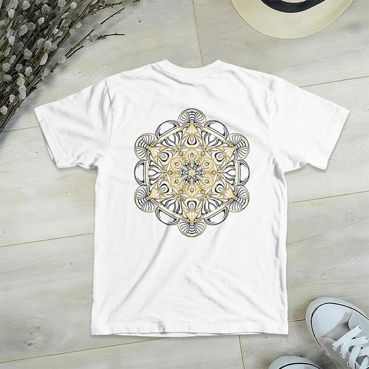 Camiseta de cuello en V con estampado geométrico de doble cara del Cubo de Metatrón de Olivenorma  - Blanco - 2XL - image 12